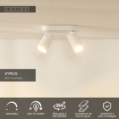Lucide XYRUS - Spot plafond - LED Dim to warm - GU10 - 2x5W 2200K/3000K - Blanc